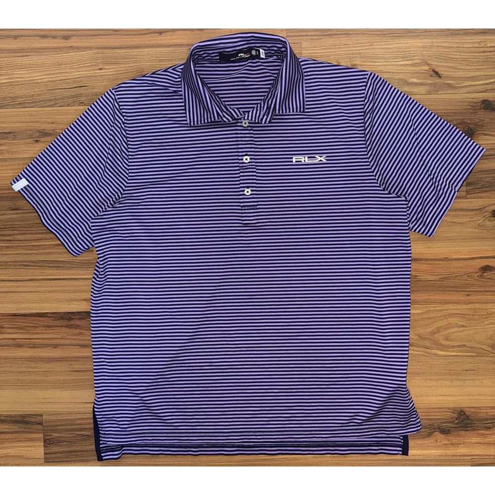 RLX Ralph Lauren Golf Polo Men's XL Purple Stripe Performance Preppy Athletic